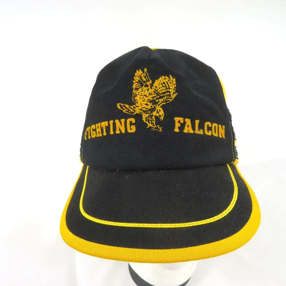 Fighting Falcons Three Stripe Trucker Black Gold Hat Snapback 1980s